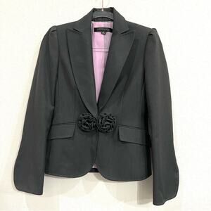 Anne Klein Suit Charcoal Gray Wool Blend Jacket Blazer w/ Rosettes - Size 0